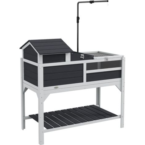 Adjustable Wooden Tortoise Enclosure with Open Lid and Removable House-Grey Tortoise Tank with Lamp Holder (1/5)