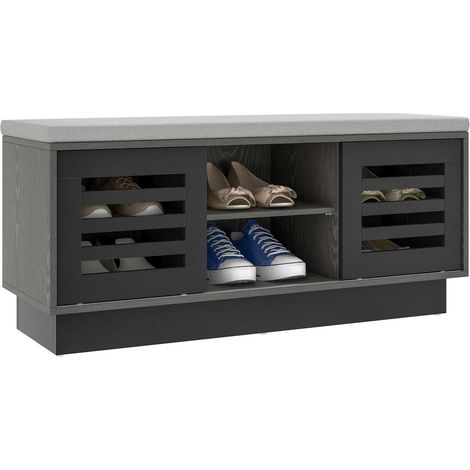 6 compartiments, banc à chaussures gris avec 3 étagères réglables, rangement d'entrée avec portes coulissantes (1/5)