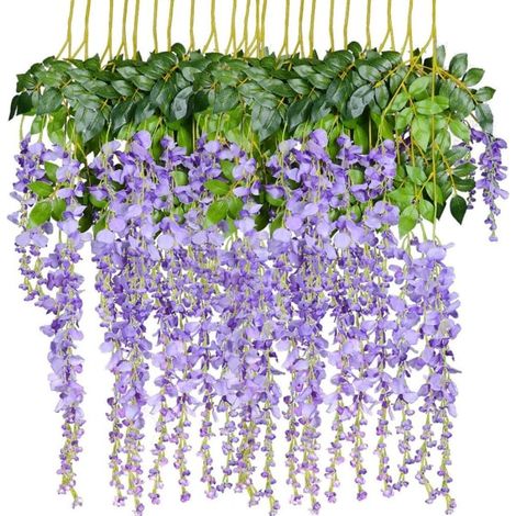 12 pcs guirlande fleurs artificielles en soie glycine vigne suspendue décoration mariage (violet) (1/4)