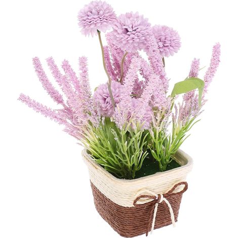 Bonsaï Artificiel Réaliste Fleurs Hortensia Lavande en Pot Plastique et Corde Papier, Décoration Intérieure sans Entretien pour Maison et Bureau (1/5)