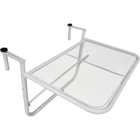 Easycomfort Tavolo da Ringhiera con Ganci ad Altezza Regolabile su 3 Livelli, in Metallo, 60x56.5x45 cm, Bianco (1/5)