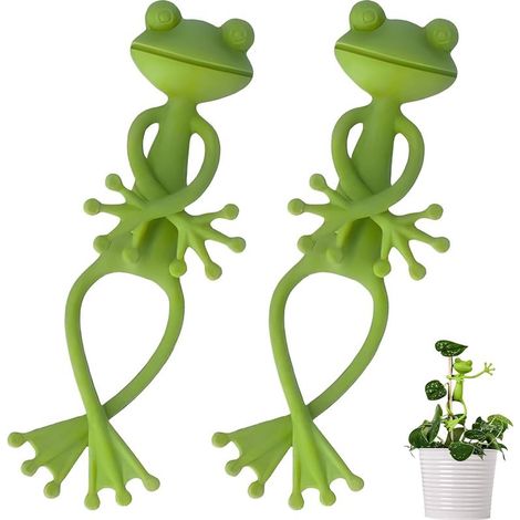 Pflanzenhalter in Froschform, grün, 14,3 x 15,4 cm, niedliche Wandclips für drinnen und draußen, 2 Stück (1/5)
