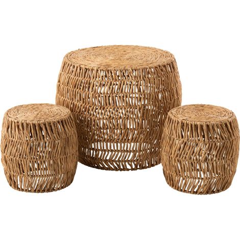 Set de 2 tabouret et 1 table rond rotin naturel Maurice (1/4)