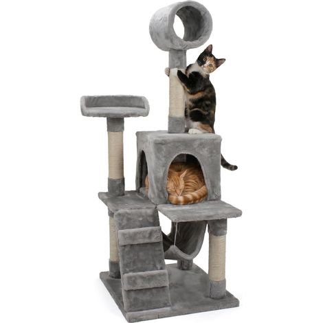 Griffoir 135 cm avec Niche pour Chat Arbre Aire de Jeux pour Chat Gris (1/5)