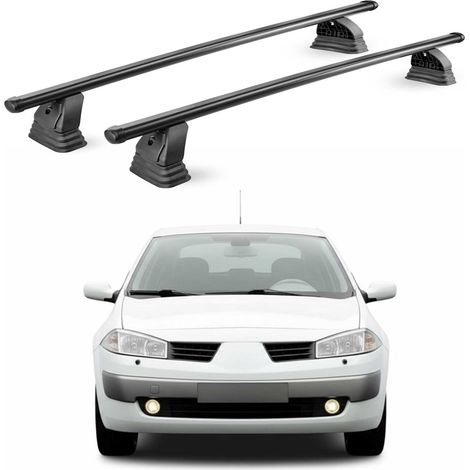 OMAC Stahl Dachträger Querträger Renault Megane II Schrägheck Kombi Limo 2003-2008 – TÜV / DIN 75302:2019 – Abschließbar – Max. 75 kg – 2 Stangen – Schwarz (1/5)