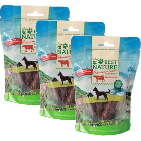 Best Nature Premium Snack für Hunde, 3x 100g - Rindfleischsticks