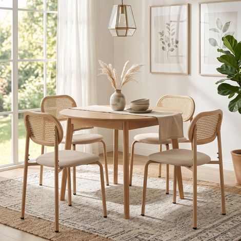 Lot de 4 chaises, Tissu Chaises de salle a manger, Dossier en Rotin confortable, Convient pour la cuisine, le restaurant, le bar - Beige (1/5)