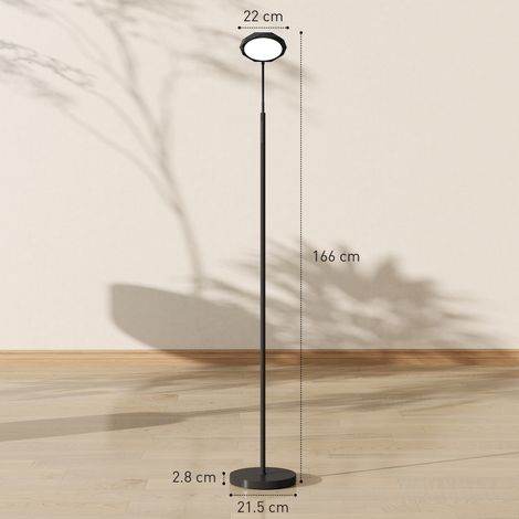 Lampadaire LED avec télécommande, fonction pivotante, réglage de la luminosité et de la température de couleur, noir. (1/5)