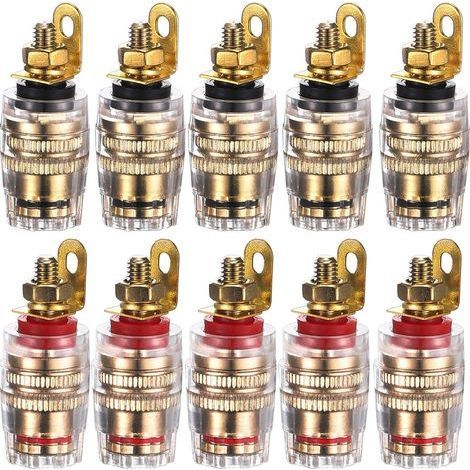 10 Fiche Banane Douille 4mm, Cuivre Plaqué Or, Isolant Cristal, Pour Amplificateur (1/5)