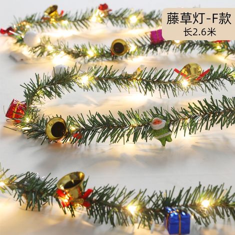 Guirlande de Noël lumineuse, guirlande artificielle verte de 2,6 m fonctionnant sur piles avec lumières LED, pommes de pin et baies rouges (style C)