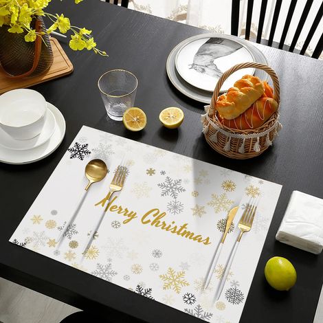 Creative Christmas Placemat, Leather, Non-slip, Waterproof, Heat Insulated, Home Placemat, Hotel Restaurant Placemat - Snowflake - Leather Print, 3045CM