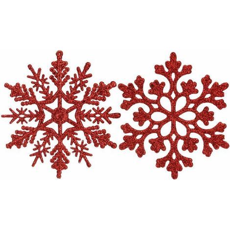 Glittery plastic snowflake Christmas ornaments for tree, 4 inches, set of 36, red (1/5)