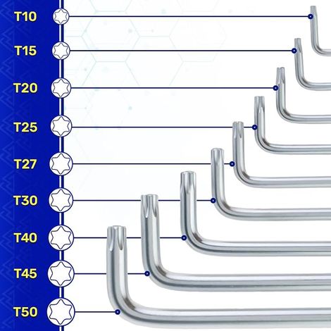 Jeu de Clé Torx Extra Longues T10-T50 9 Pièces - Clé Étoile en Acier Vanadium CrV (1/2)