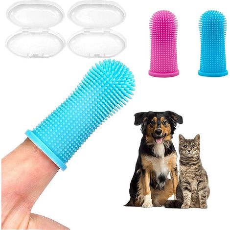 Housse brosse à dents en silicone 360° pour chien/chat, lot de 2, bleu/rose, S – DELKEVIC (1/5)