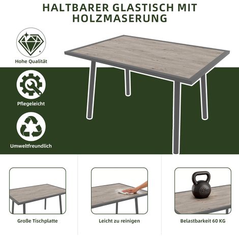 Gartenlounge – Chaise et fauteuil ensemble, canapé extérieur avec un bureau. Canapé en forme de L, convient à 7-8 personnes. Inclut 1 bureau en verre de couleur bois, ainsi que 2 chaises tressées à la (1/5)