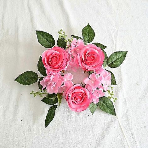 Couronne de fleurs artificielles en soie (1 pièce/20 cm) pour chandelier, guirlande de roses artificiellesrose foncé (1/5)