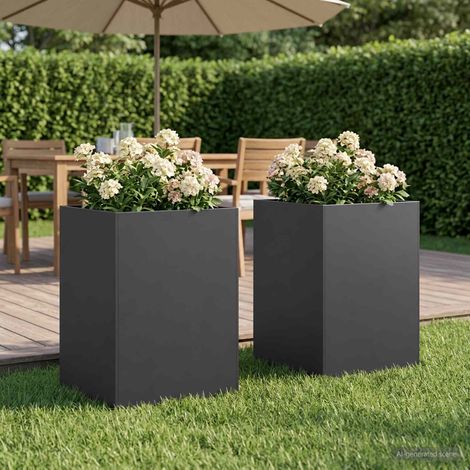 vidaXL Macetero de Jardín 2 uds. Negro 50 x 50 x 75 cm (1/5)