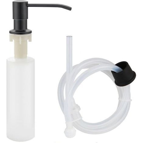 Built-in Stainless Steel Soap Dispenser with 500ml Bottle, 1m Silicone Hose, 3 Universal Caps, Kitchen Sink Soap Dispenser, Bathrooms, Black (1/5)