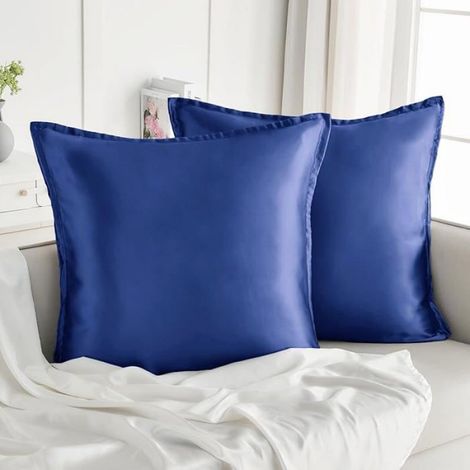Taie Oreiller Satin 65x65 Lot de 2,pour Cheveux,Similaire Aux Taie d Oreiller en Soie,Housse de Coussin 65x65cm Bleu TAIE OREILLER (1/5)