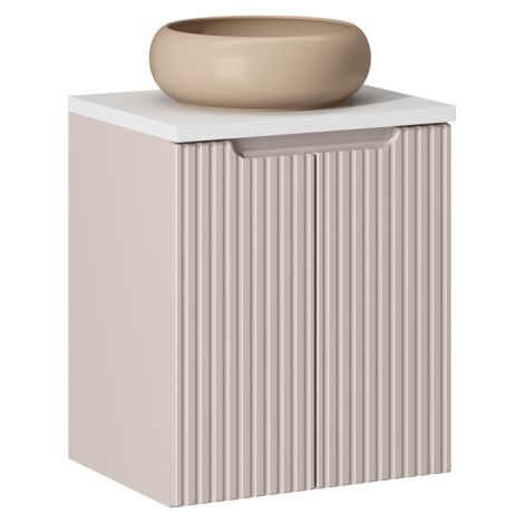 Ensemble Meuble Salle de Bain 2 portes + Vasque Sable + Plateau Blanc L 50 x P 40 x H 59,5 cm - Astral - Beige crème - Livraison gratuite