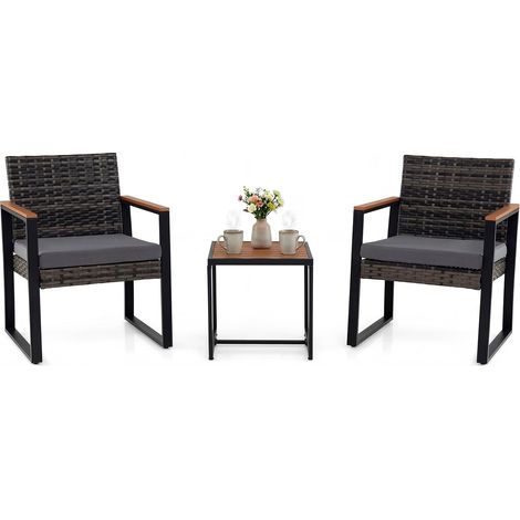 COSTWAY Set Salotto Giardino Esterno Rattan Metallo Acciaio Poltrone Tavolo Tavolino Sedie Seduta Mobili Cuscino Imbottito Imbottiture 2 Posti Persone Pezzi S (1/5)