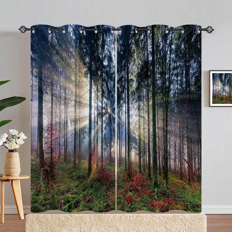 Rideau Occultant Nature Paysage Forêt Arbre Rideau Thermique Isolant Tenture Opaque à Oeillets Draperies Intérieurs pour Maison Chambre Salon 2 Panneaux L 140 x H 280 cm - 140L X 280H cm (2 Panneaux) (1/5)