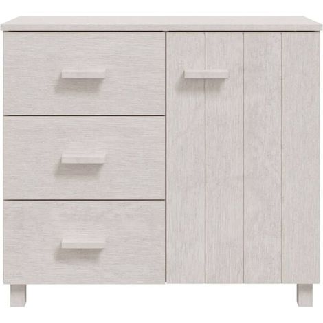 Buffet Bas 90x40x80 cm en Bois Massif de Pin, Meuble de Rangement Style Hamar avec Portes et Tiroirs, Idéal pour Salon ou Entrée (1/5)