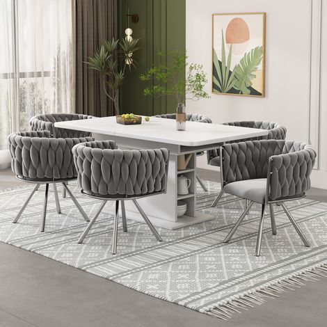 Silla de comedor de terciopelo, giratoria 360°, sillón tapizado, patas de metal, gris - 6 piezas (1/5)