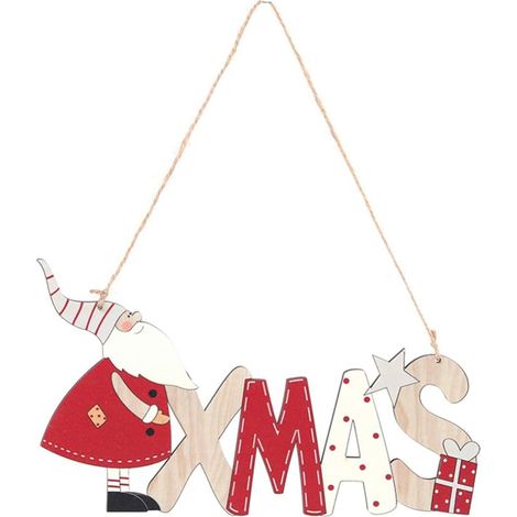 Panneau En Bois De Noël - Décoration Suspendue Pour Porte Arbre De Noël - Motif Père Noël - Lot De 1 (1/5)