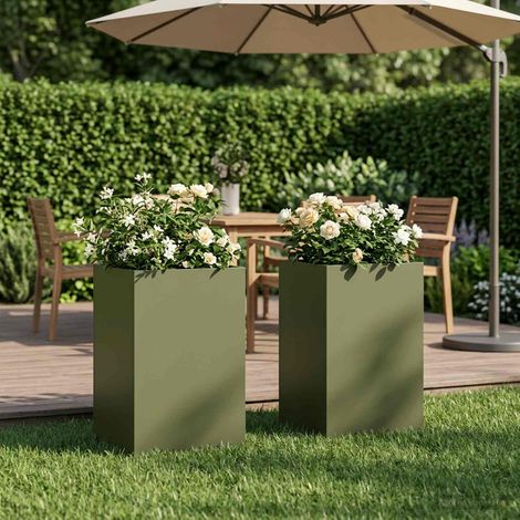 vidaXL Macetero de Jardín 2 uds. Verde oliva 30 x 30 x 50 cm (1/5)