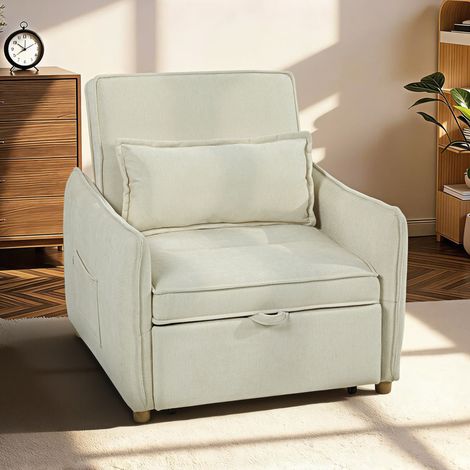 Sillón cama 3 en 1: Sillón convertible con función de cama, cojín lumbar, para sala de estar, color crema. (1/5)
