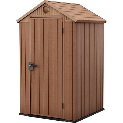 Caseta de jardín Keter Darwin 123,8 x 117 x 205,1 cm de resina de PVC marrón, puerta simple, techo a dos aguas (259006) (1/7)