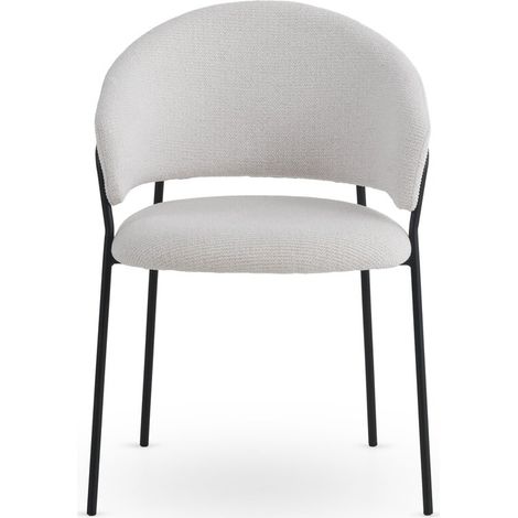 Ensemble de 4 fauteuils recouverts de chenille couleur crème avec pieds en métal noir (1/5)