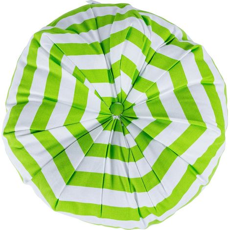 HOMESCAPES Green and White Stripe Pleated Round Floor Cushion