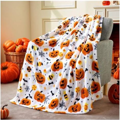 QORVA-1 pièce (70x100cm) couverture d'Halloween en flanelle blanche - toile d'araignée chauve-souris citrouille, décoration de fête d'Halloween (1/5)