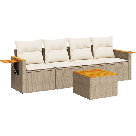 Maison Exclusive - Salon de jardin avec coussins 5 pcs beige résine tressée (1/3)