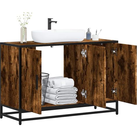 Armario lavabo baño madera ingeniería roble ahumado 90x33x60 cm vidaXL (1/5)