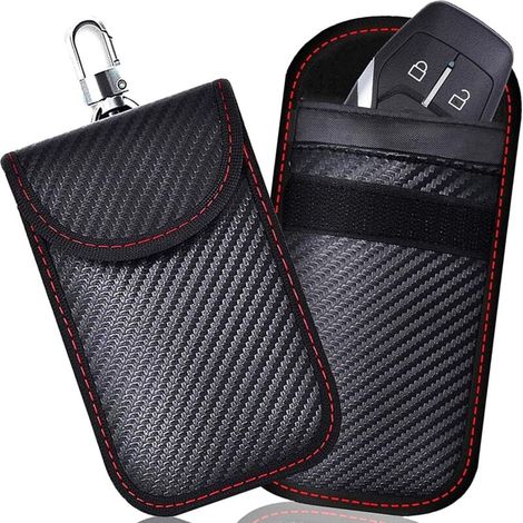 Etui Anti RFID Signal Faraday Pochette Sac, Lot de 2 Pochettes Blocage Signal pour Clé Voiture en Fibre de Carbone (1/4)