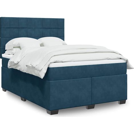 vidaXL Sommier à lattes de lit et matelas bleu 140x190 cm velours (1/5)