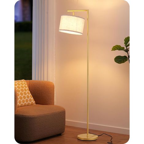Lampadaire de salon avec abat-jour réglable en lin beige, douille E27, pied en métal et interrupteur au pied convient aux chambres, salons et bureaux. (1/5)