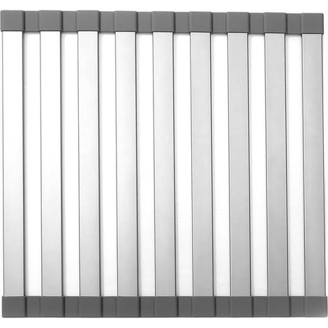 Stendibiancheria pieghevole in alluminio di grandi dimensioni, arrotolabile con scolapiatti, salvaspazio, con vassoio a prova di perdite, grigio, 48 cm. (1/5)