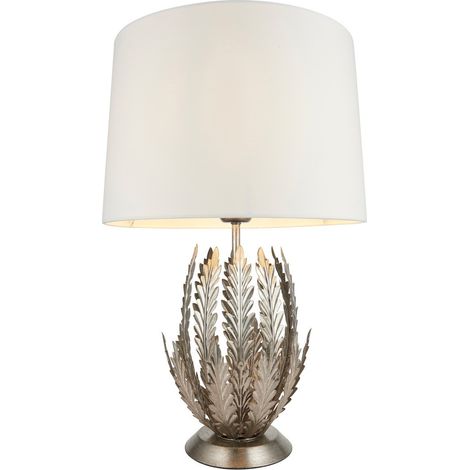 Endon Delphine Lampada da tavolo decorativa in foglia argento a strati con paralumi in tessuto avorio (1/5)