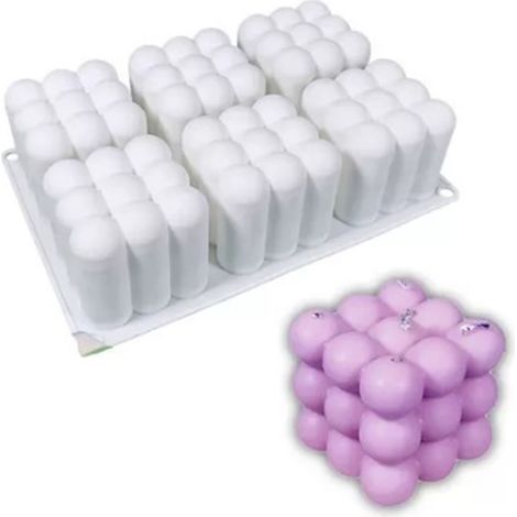 Moule à bougies bulles 3D DIY en silicone cubique à 6 cavités pour bougies, savons, gâteaux et desserts (1/5)