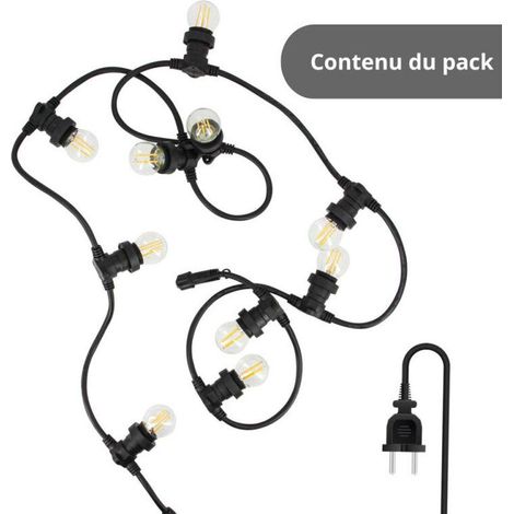 Guirlande lumineuse LED noire avec 10 ampoules rétro E27, 5m extensible, 43W – Éclairage d'ambiance pour jardin, terrasse et fêtes extérieures, étanche et décoratif (1/4)