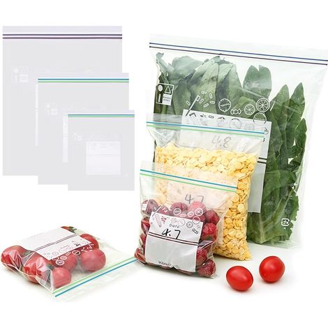 Pack of 60 Zip Freezer Bags 3 Sizes Reusable BPA Free (1/5)