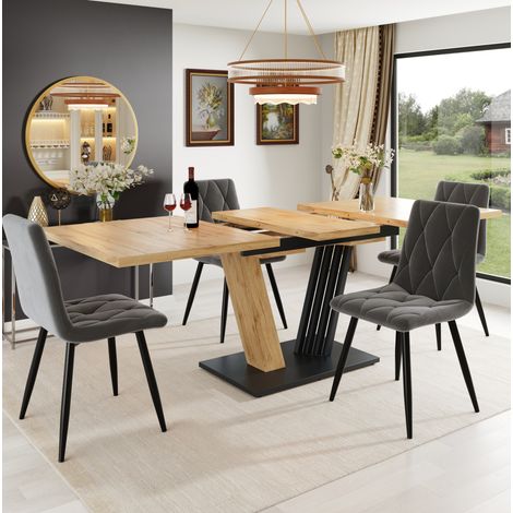 Mesa extensible de MDF y metal 120/160 x 80 x 76 cm efecto madera (1/5)