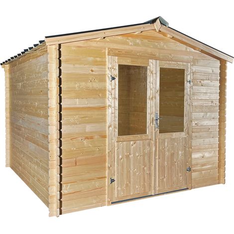 HABRITA Abri de jardin bois massif 8,18 m² – madriers 28 mm – toit acier double pente – sans plancher – BAX3030