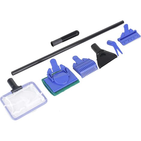 Outils de Nettoyage D'aquarium, Kit de Nettoyage D'aquarium 5 en 1, Grattoir pour Poissons en Verre, Brosse D'aquarium, Râteau à Gravier, Filet, Fourchette, éponge, Ensemble (1/5)