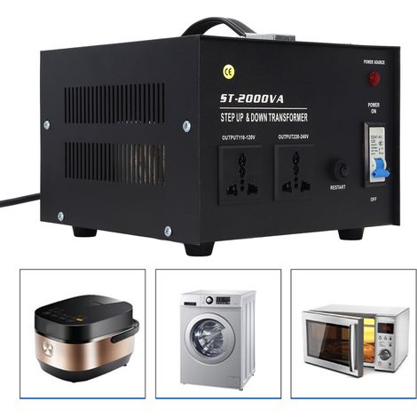 ST-2000VA Aufwärtstransformator, 110 V auf 220 V / 220 V auf 110 V, Standard-Eurostecker, 110 V–120 V / 220 V–240 V (1/5)