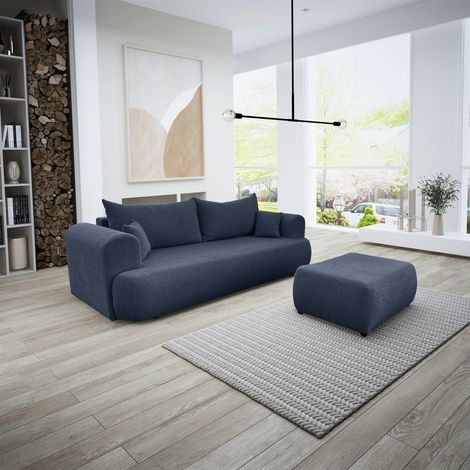 Sofa Schlafsofa 3-Sitzer ANIKE inkl. Polsterhocker in Stoff Now or Never Dunkelblau (1/5)